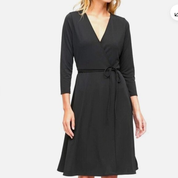 Banana Republic Petite XXS Black Wrap Dress Quarter Sleeve, Wrinkle Resistant - Picture 1 of 5